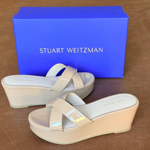 Stuart Weitzman Avenue 65 Flatform Wedge Slide Beige Sandal Size 6.5 NEW - Picture 7 of 15